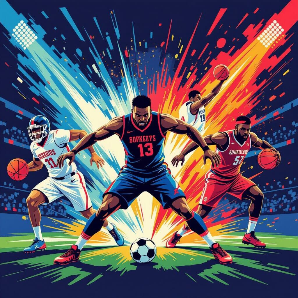 Diverse Sports Teams in Dynamic Graphic Art Style
