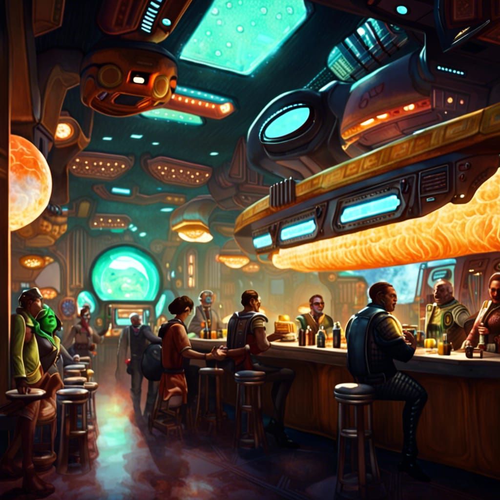 Vibrant Sci-Fi Cantina Scene
