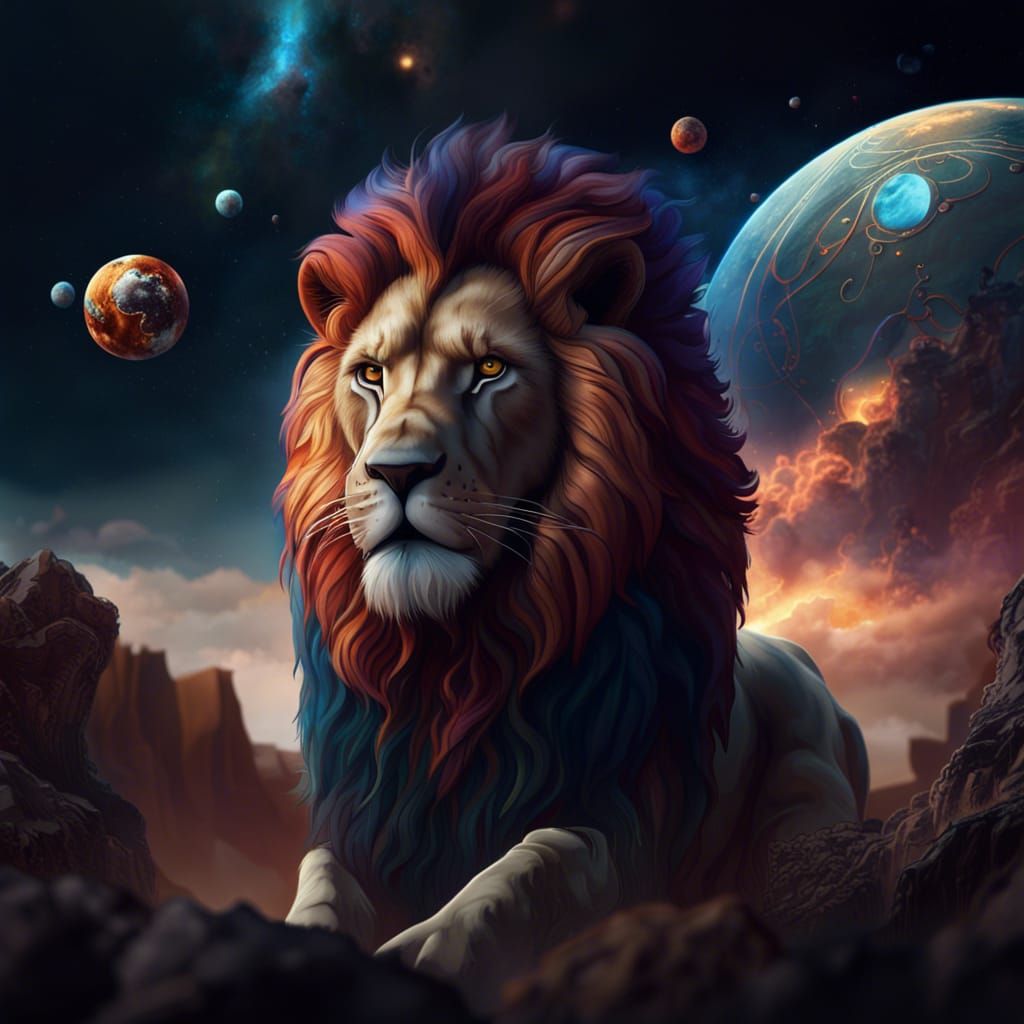 Lion with Planet Eyes and Cloud Mane