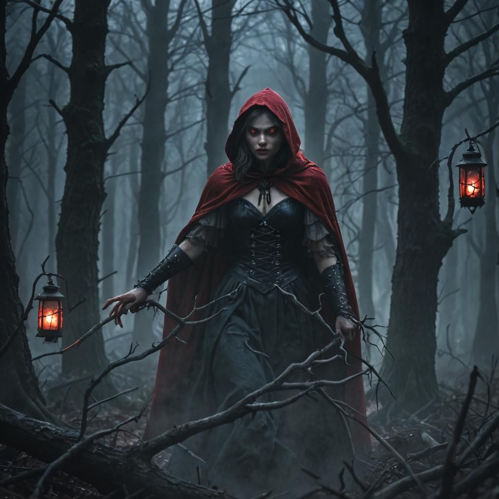 Menacing Wolf Shadow Terrifies Little Red Riding Hood