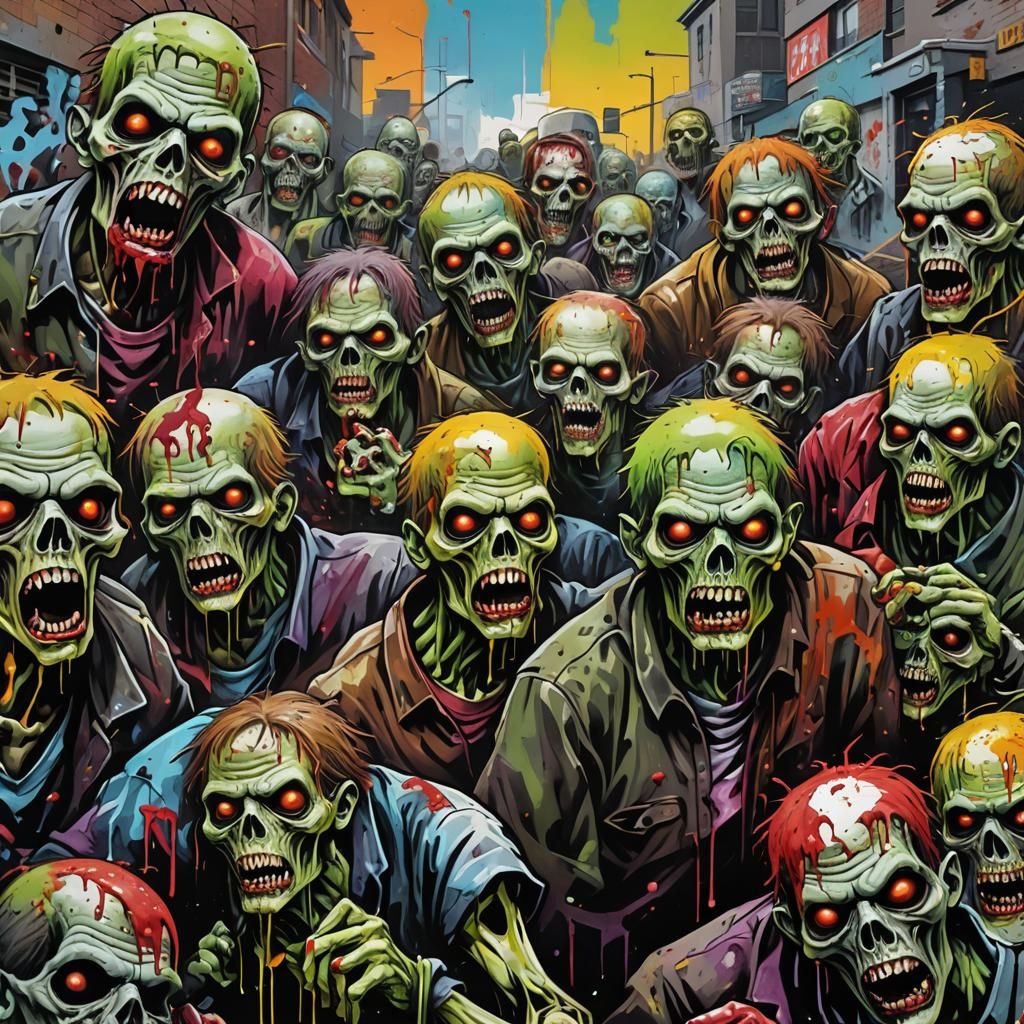 Zombies in Colorful Graffiti Street Art