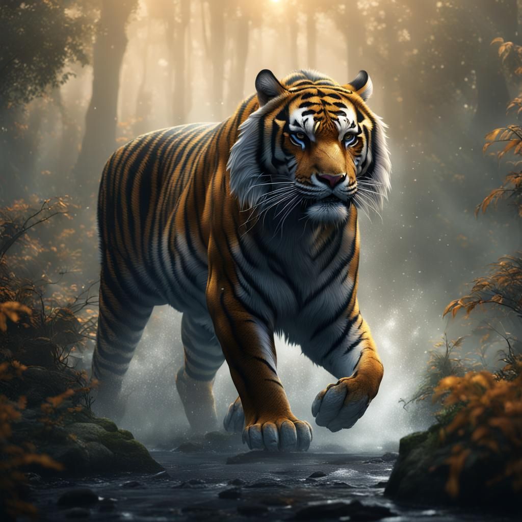 Tiger in Mist: Detailed Fantasy Concept Art