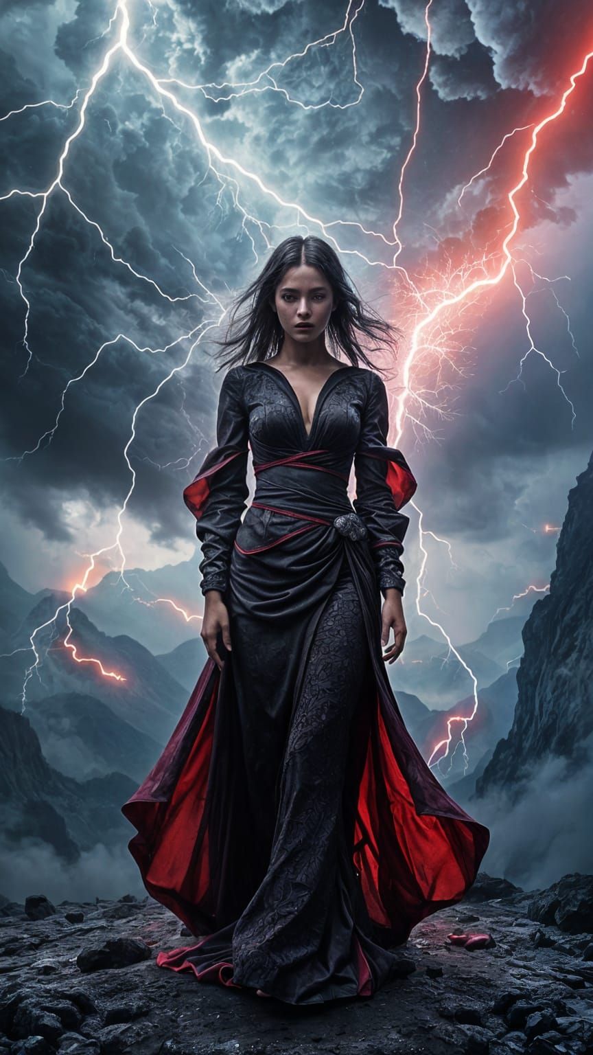 Surreal Fashion Portrait in a Fractal Stormy Cocoon