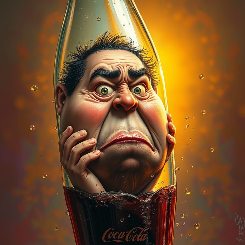 Comical Distress: Man Trapped Inside Coca Cola Bottle