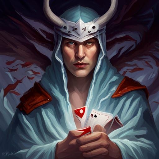 Futuristic Druid Battling Demons with Cards