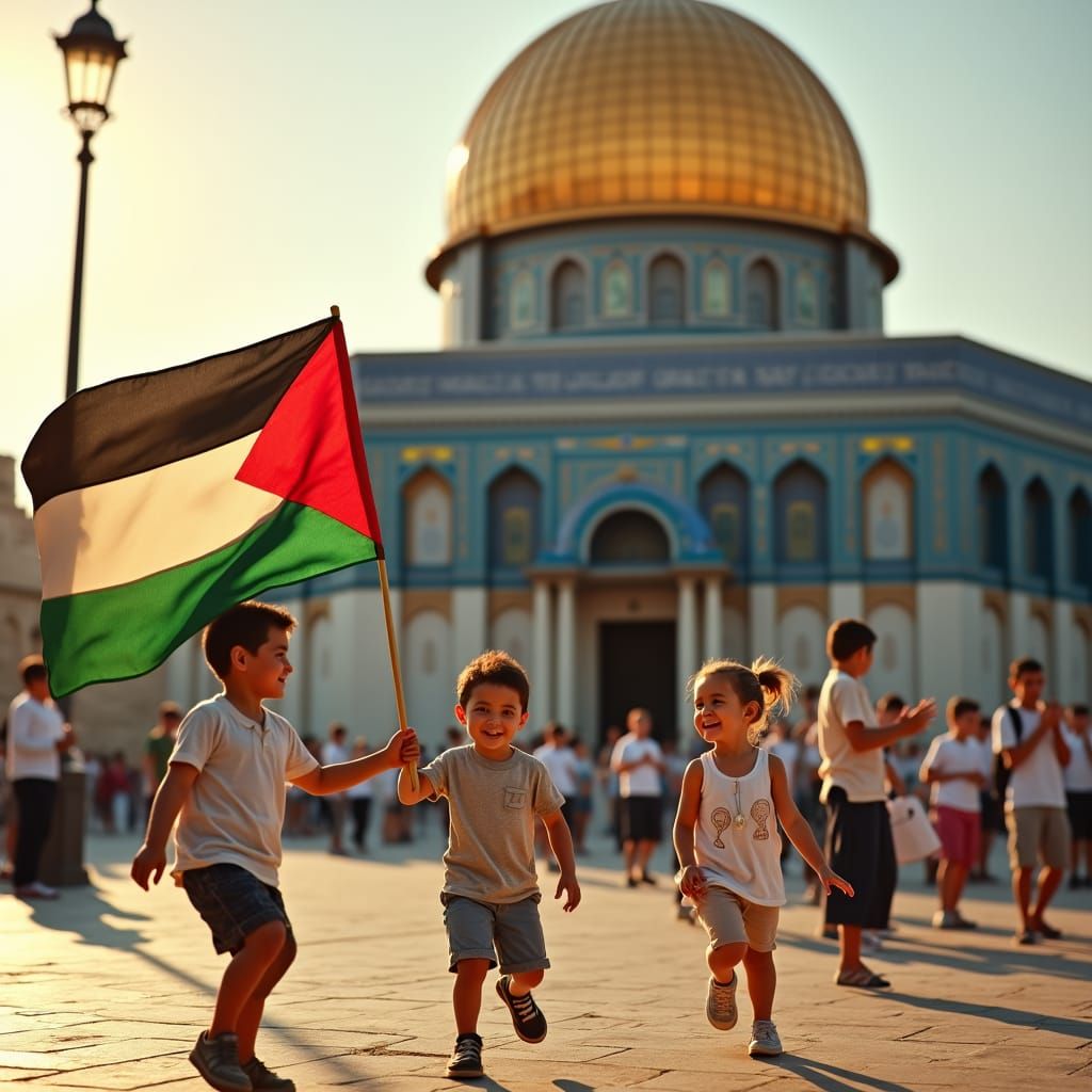 Children Playing near Al-Aqsa Mosque in Palestine