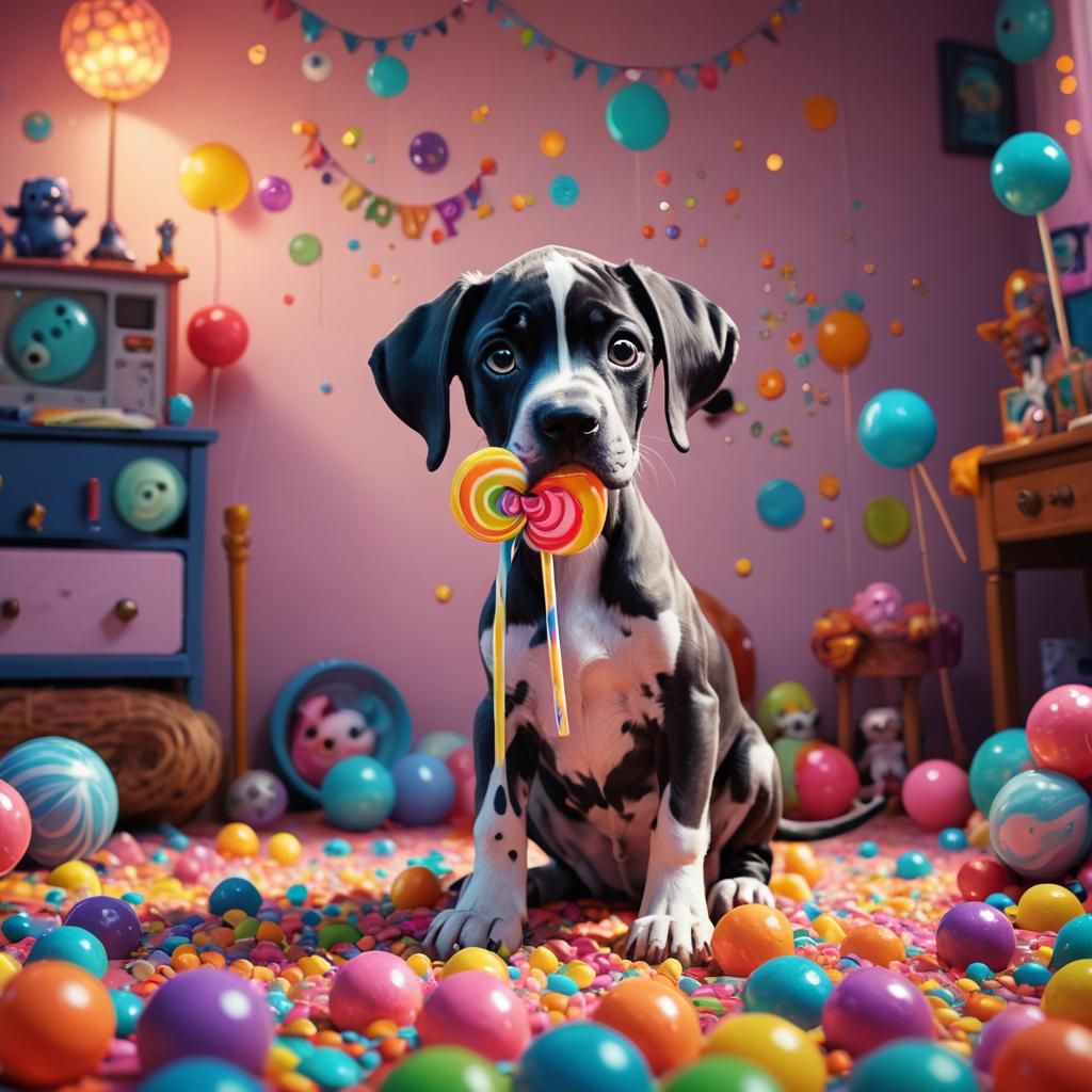 Cute Great Dane Puppy Monster with Lollipop