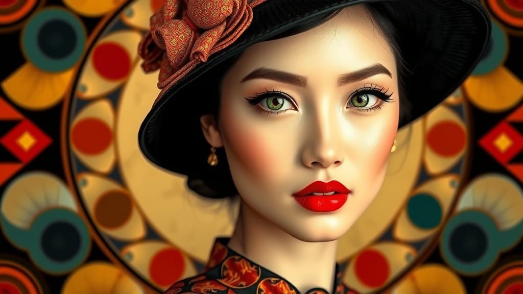 Elegant Art Deco Portrait with Geometric Patterns