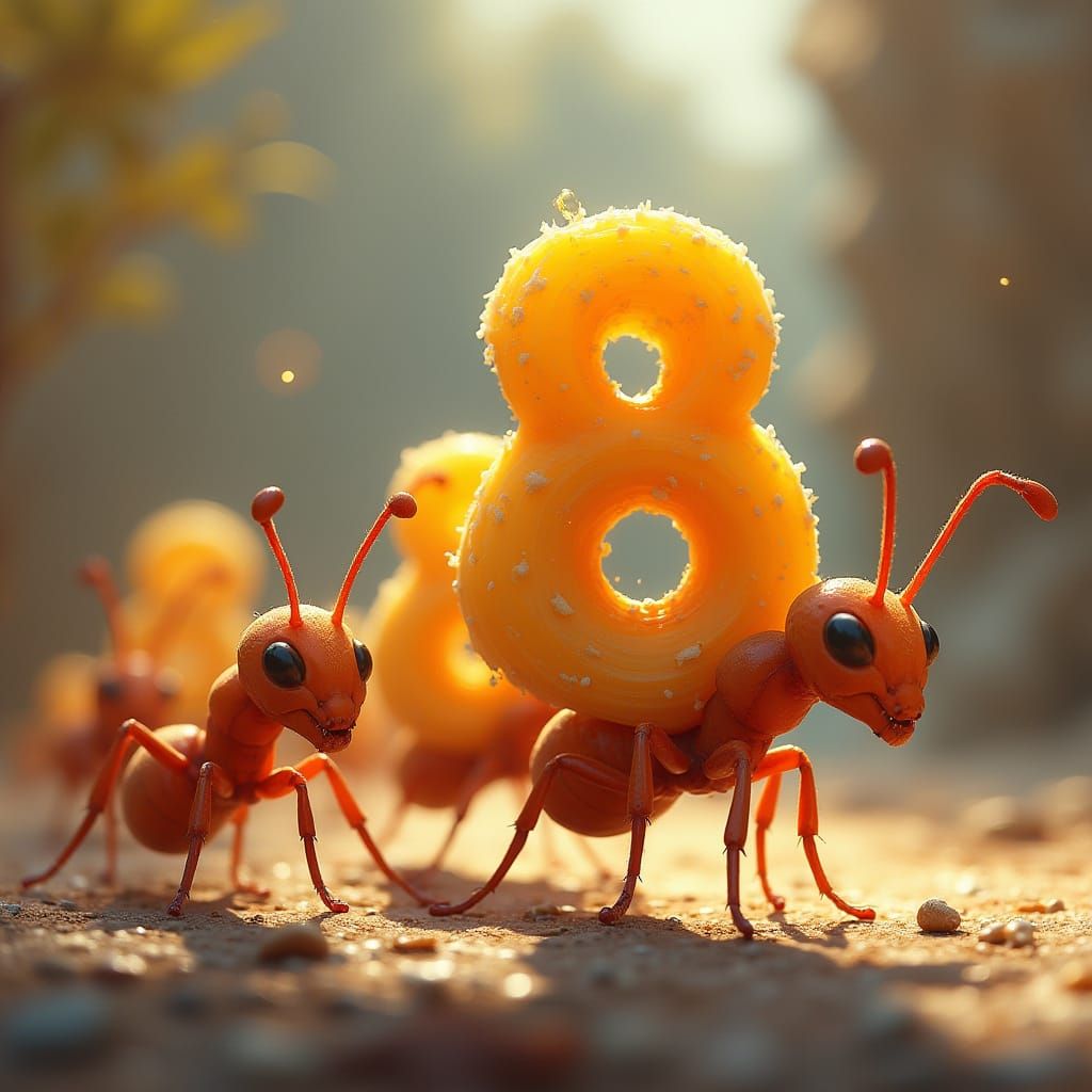 Vibrant Dreamcore Ants Parade in Whimsical Digital Art