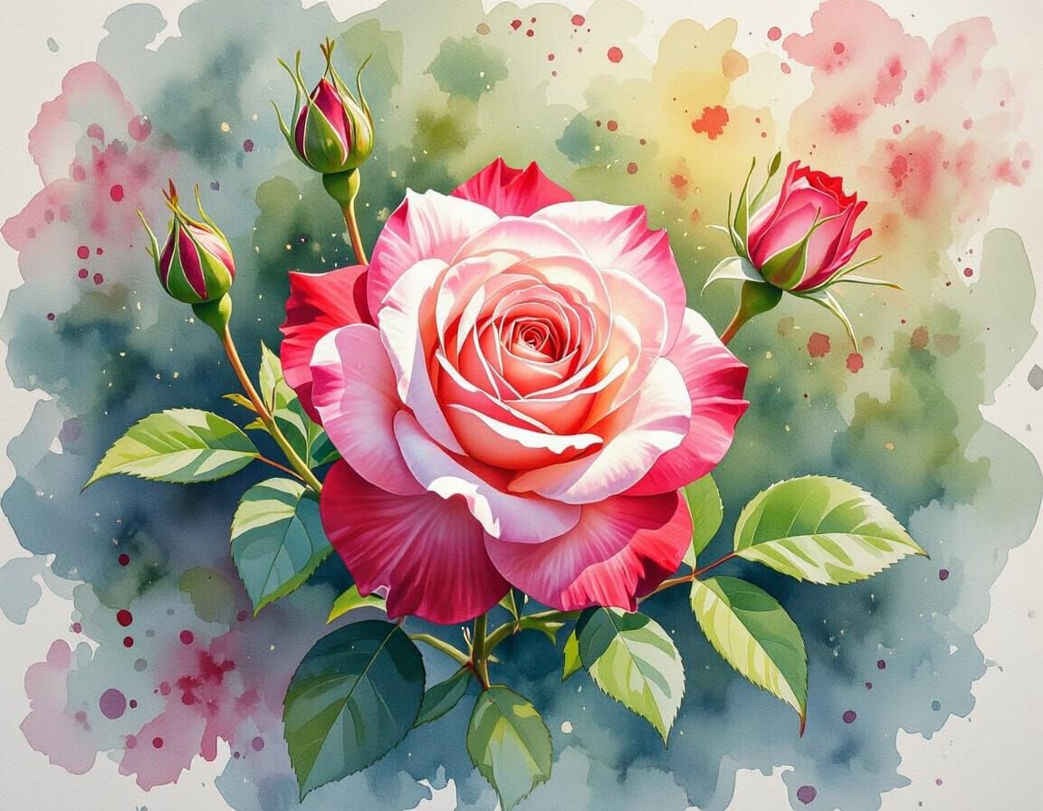 Gorgeous Red and White Rose in Watercolor Style