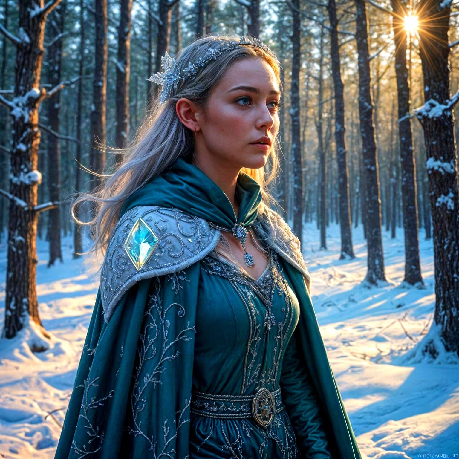 Elegant Frostborn Enchantress in Winter Wonderland