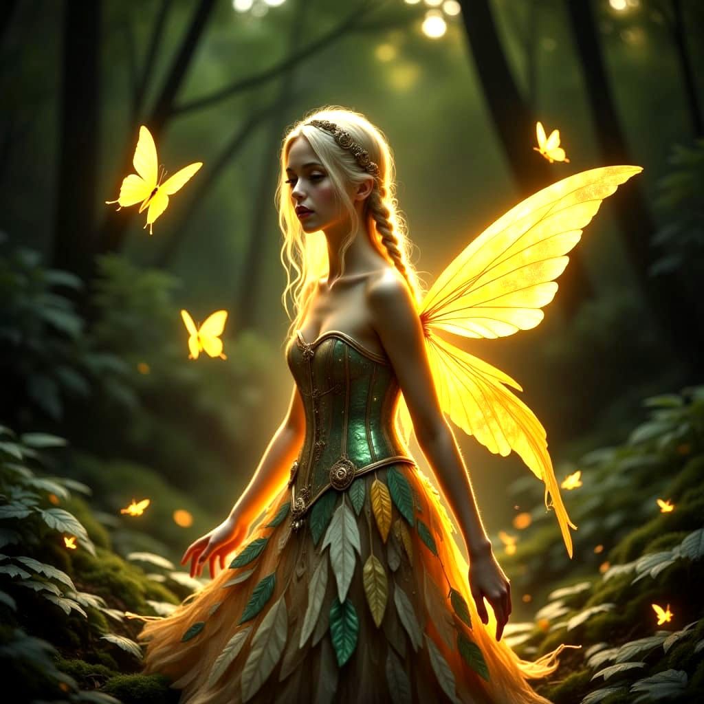 Serene Fairy Amidst Enchanted Forest in Hyperreal Style