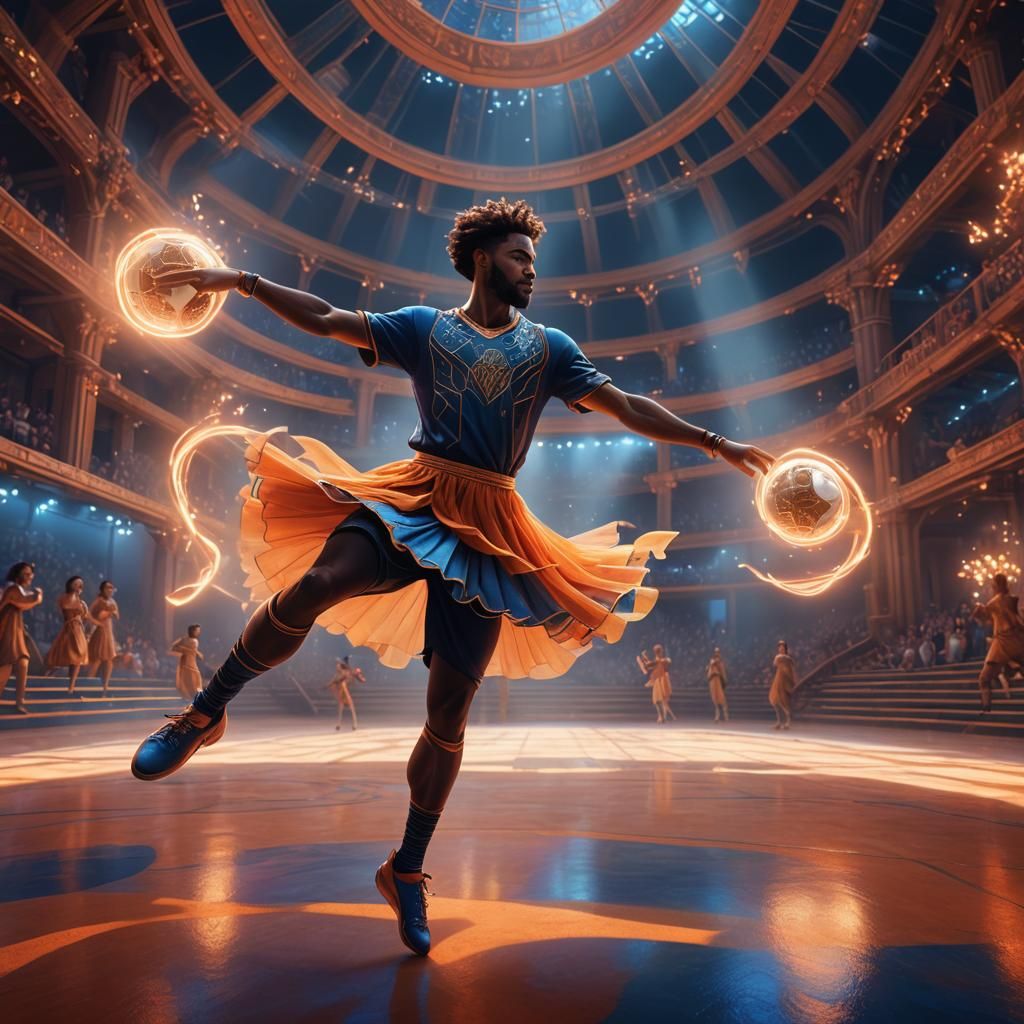 Football Player Ballerina in Mystical Arena: Digital Paintin...