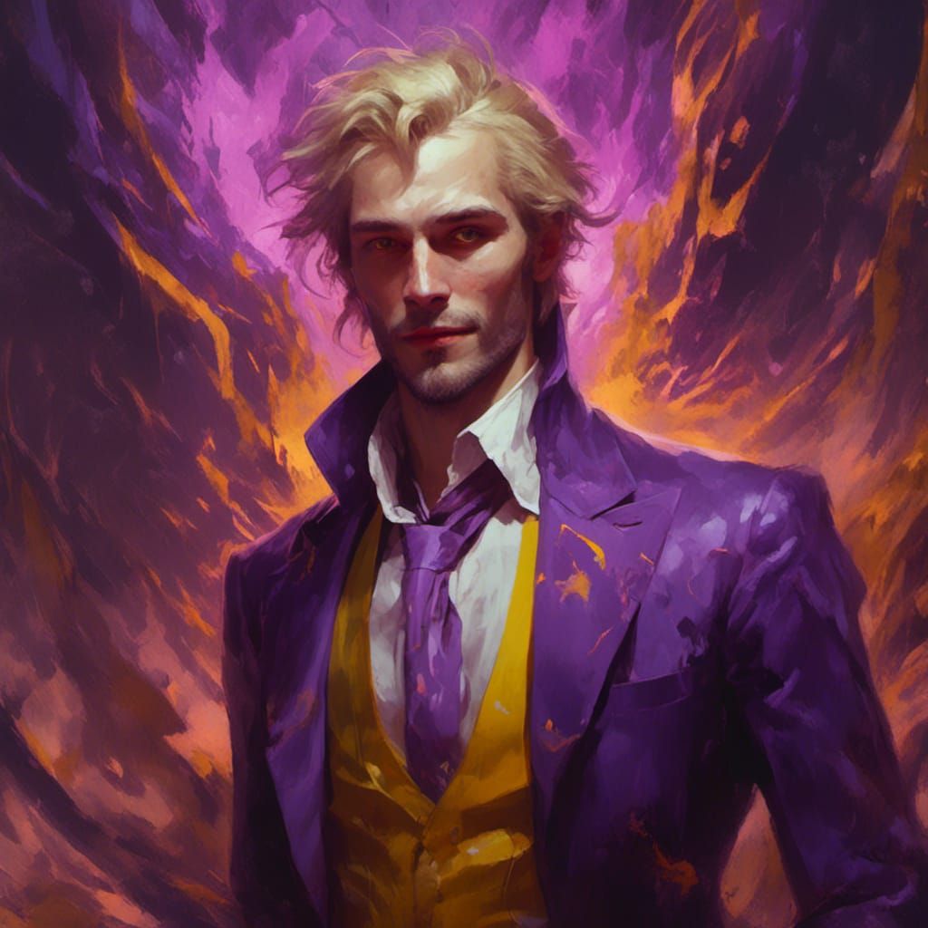 Cocky Blonde Man Surrounded by Purple Magic