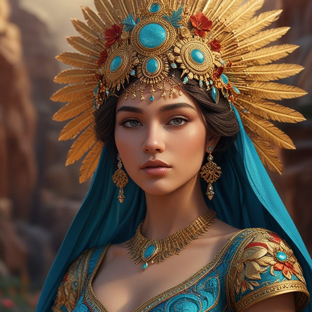 Golden Goddess in Desert Oasis
