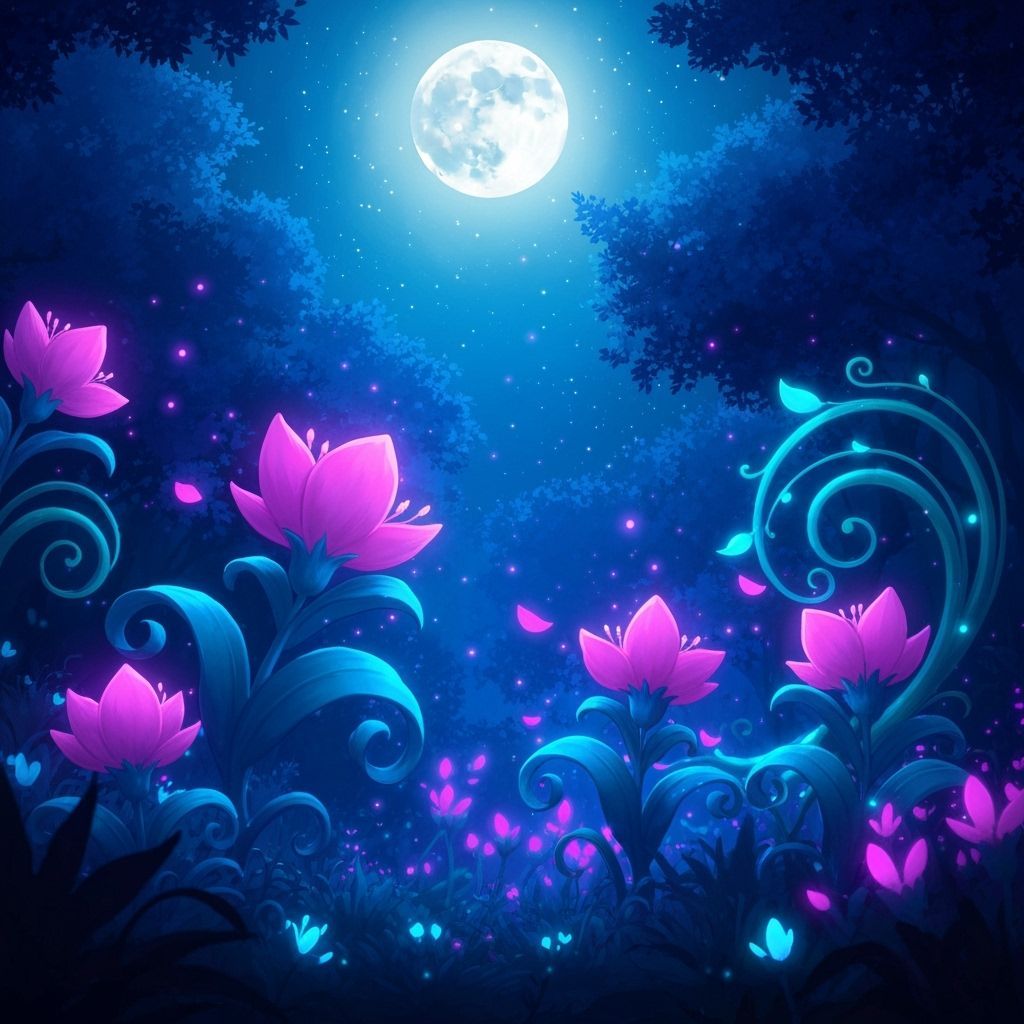 Magical Plants Singing Spells Under Full Moon