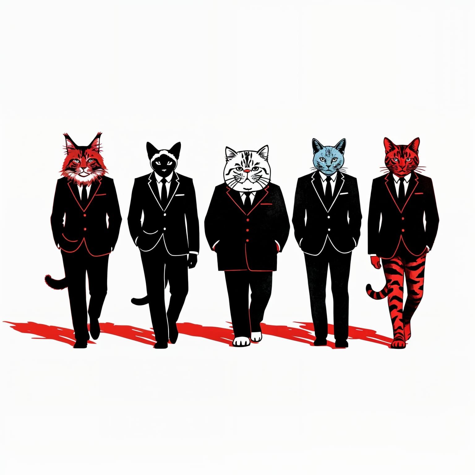 Neo-Noir Cats in Black Suits Silkscreen