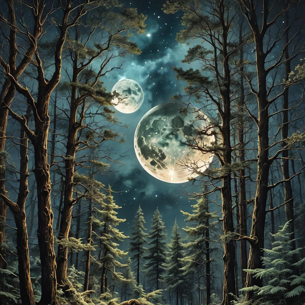 Double Moon Forest in Cosmic Hyperrealism