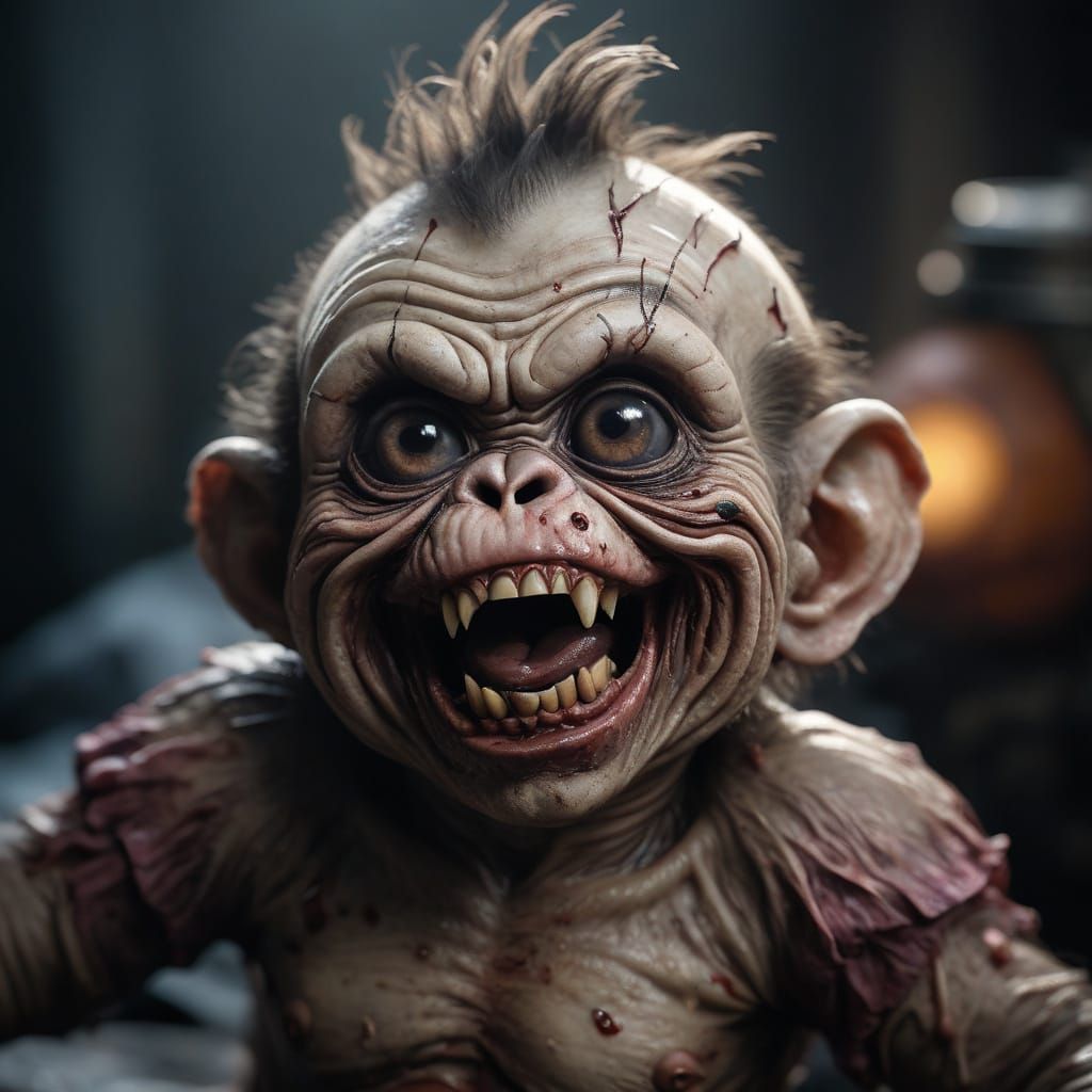 Hyper-Realistic Horror Portrait of a Zombie Monkey Monster C...