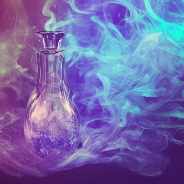 Mystical Potion Bottle with Crystals and Glowing Liquid