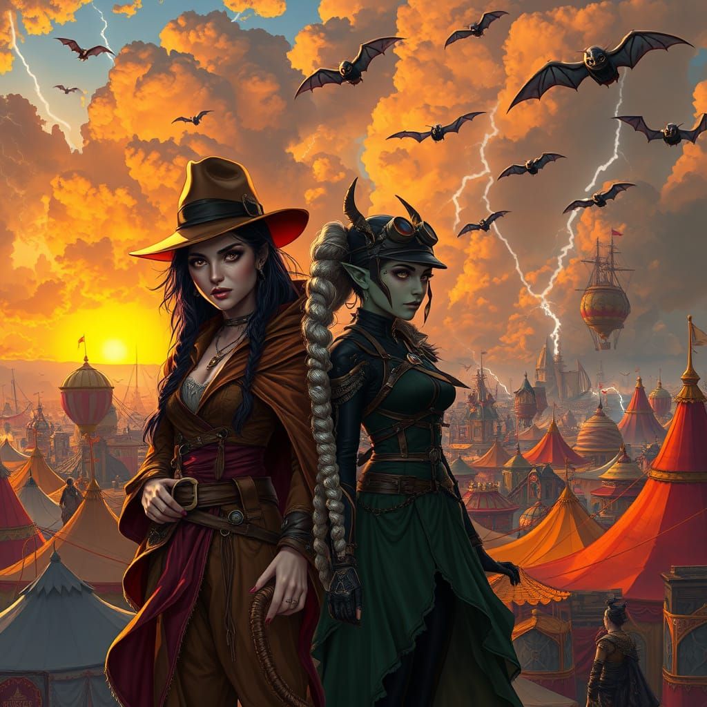 Steampunk Metropolis Unfolds in Vibrant Sunset Glory