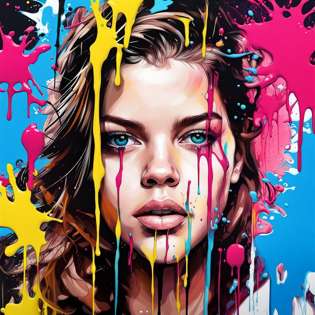 Barbara Palvin Graffiti Art in Splash Ink Style