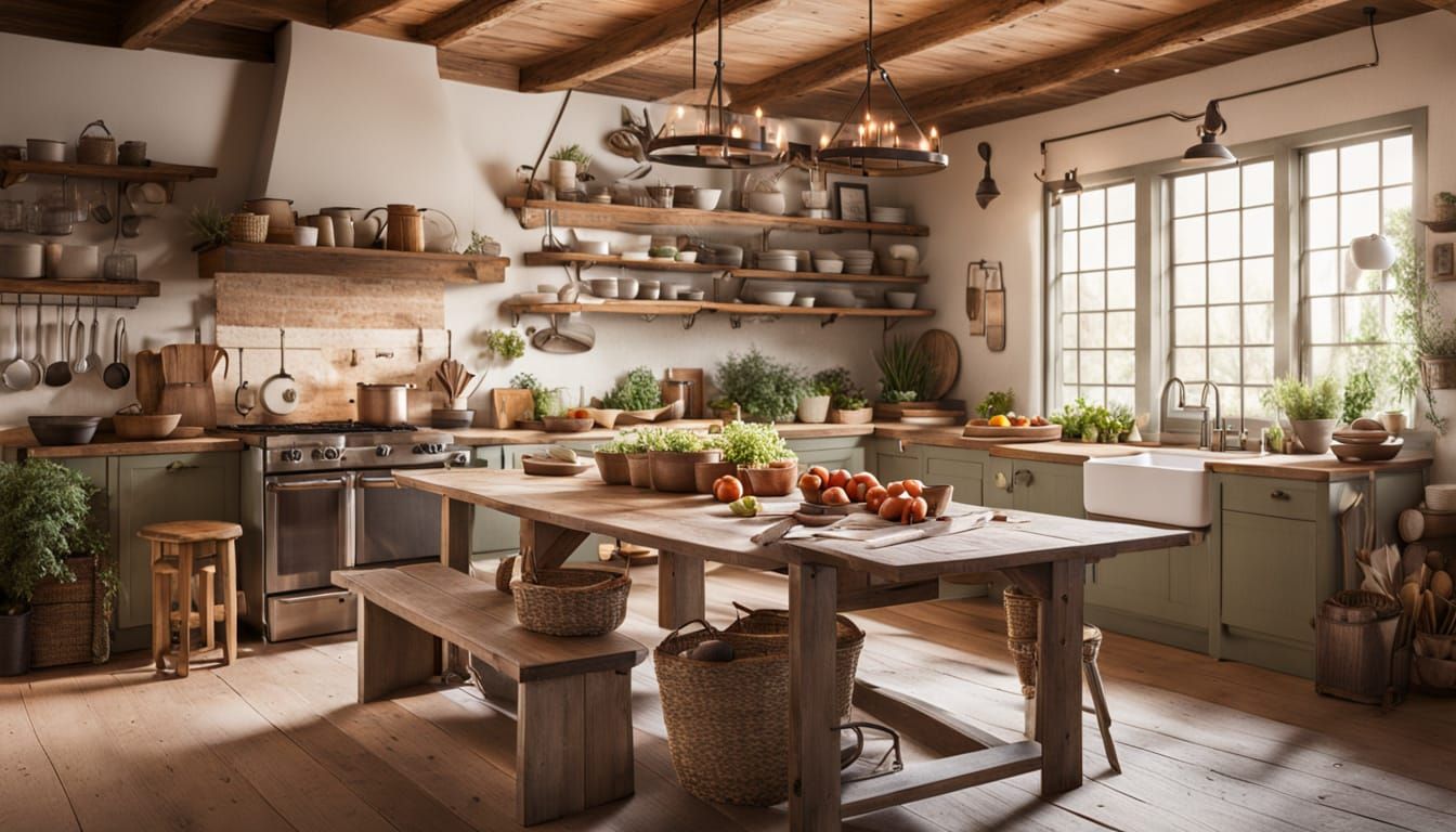 Inviting Farmhouse Kitchen Interior in Earthy Tones