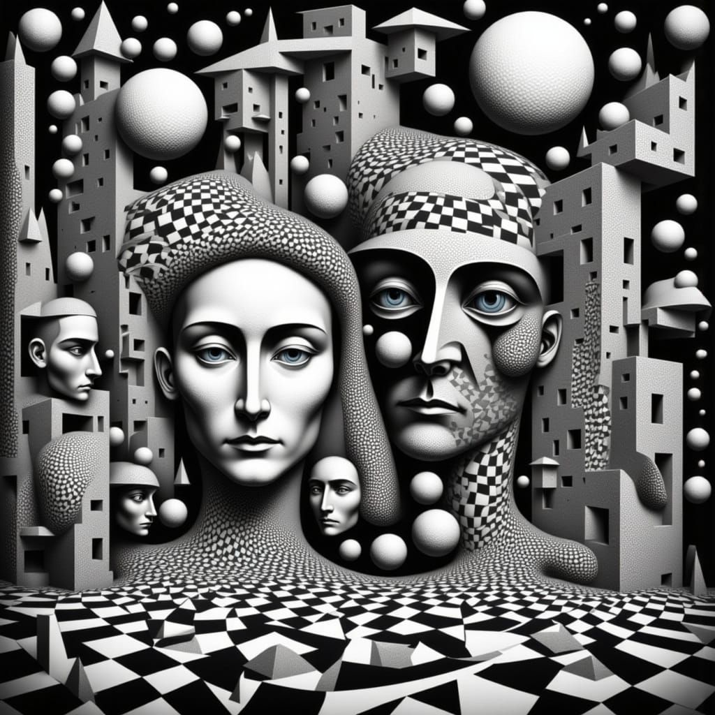 Geometric Abstract Artwork in Mysterious Darkness