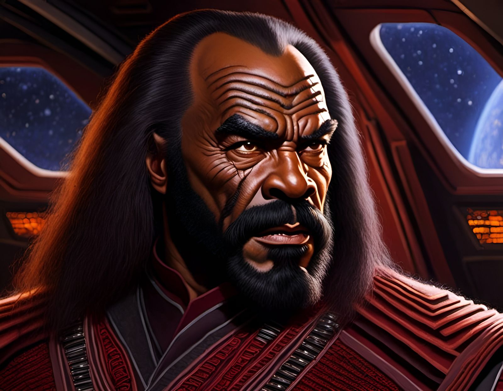 Klingon Officer on Bridge in Oil Painting Style