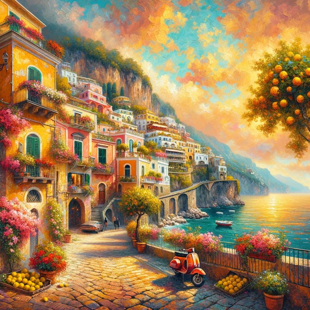 Amalfi Coast Charm: Cliffside Homes and Turquoise Sea