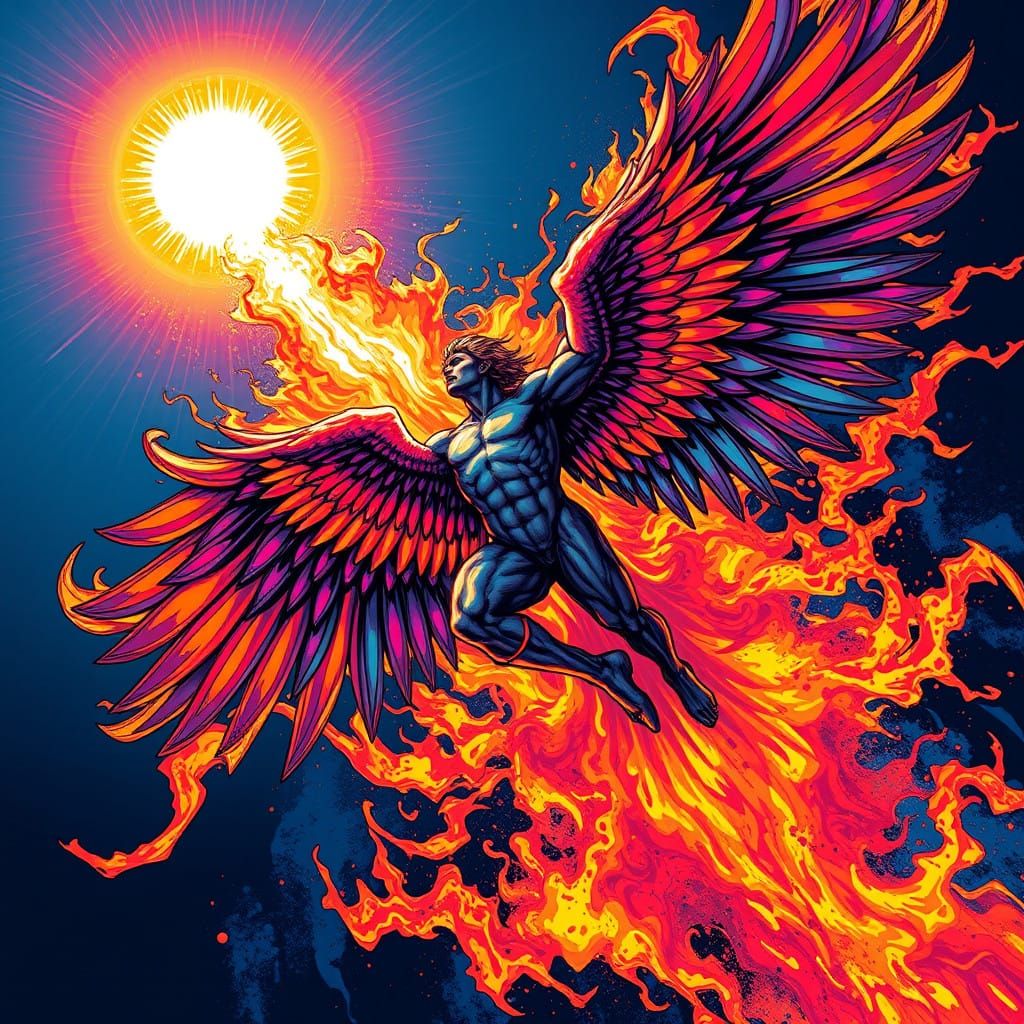 Icarus in Blazing Flight, Dynamic Comic Book Art