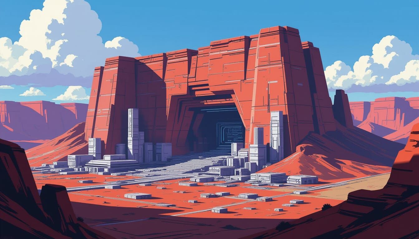 Brutalist Sci-Fi City Carved into Desert Mesa