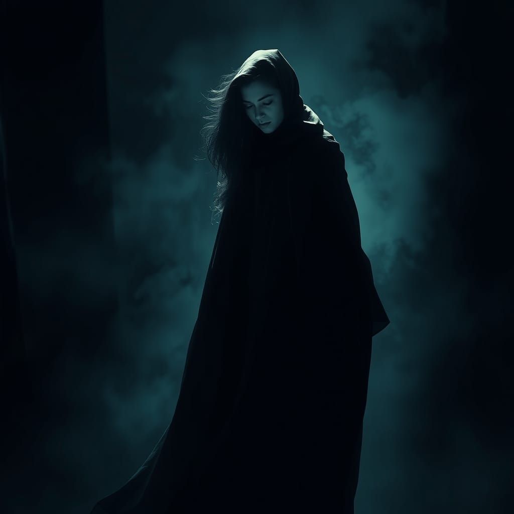 Ethereal Woman in Shadows, Noir Style