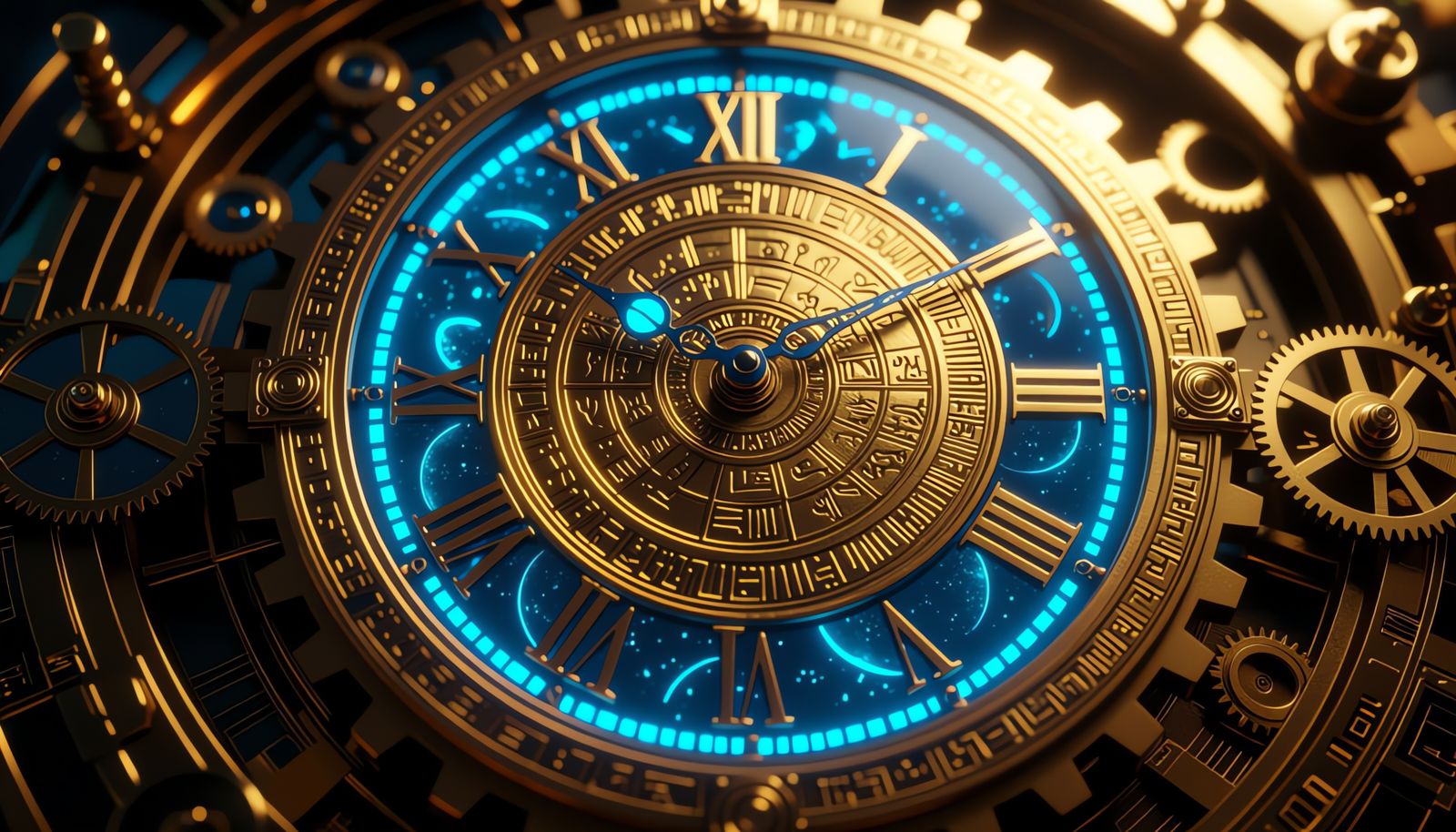 Cosmic Clock with Quantum Circuits in Art Deco Style