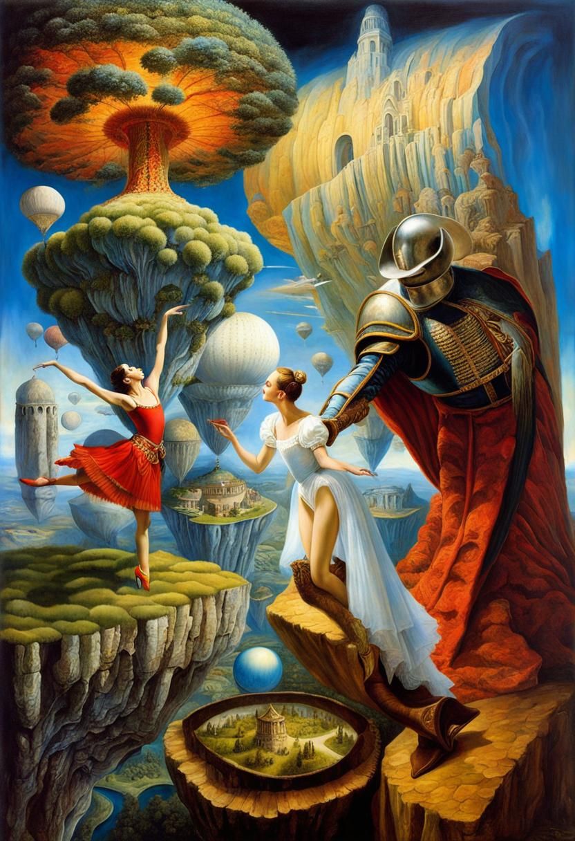 Matador and Ballerina Dancing on Floating Islands