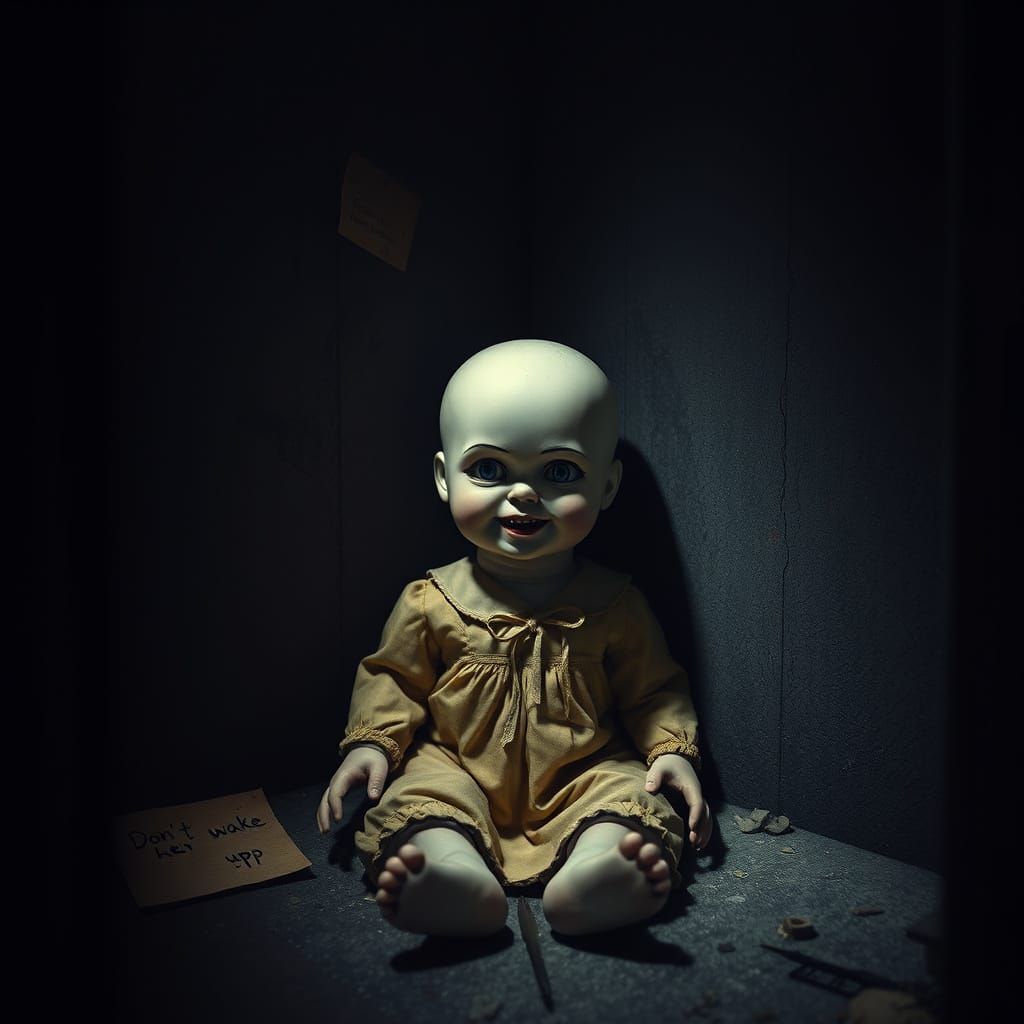 Antique Doll's Haunting Stare in a Dark, Dusty Attic