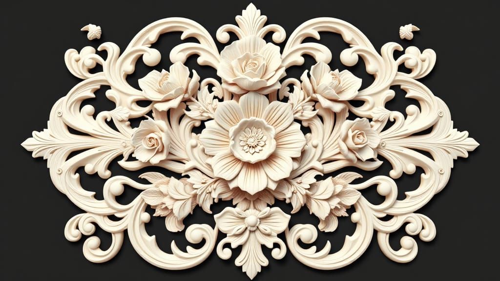 Surreal Baroque Wooden Ornament in High-Definition with Shar...