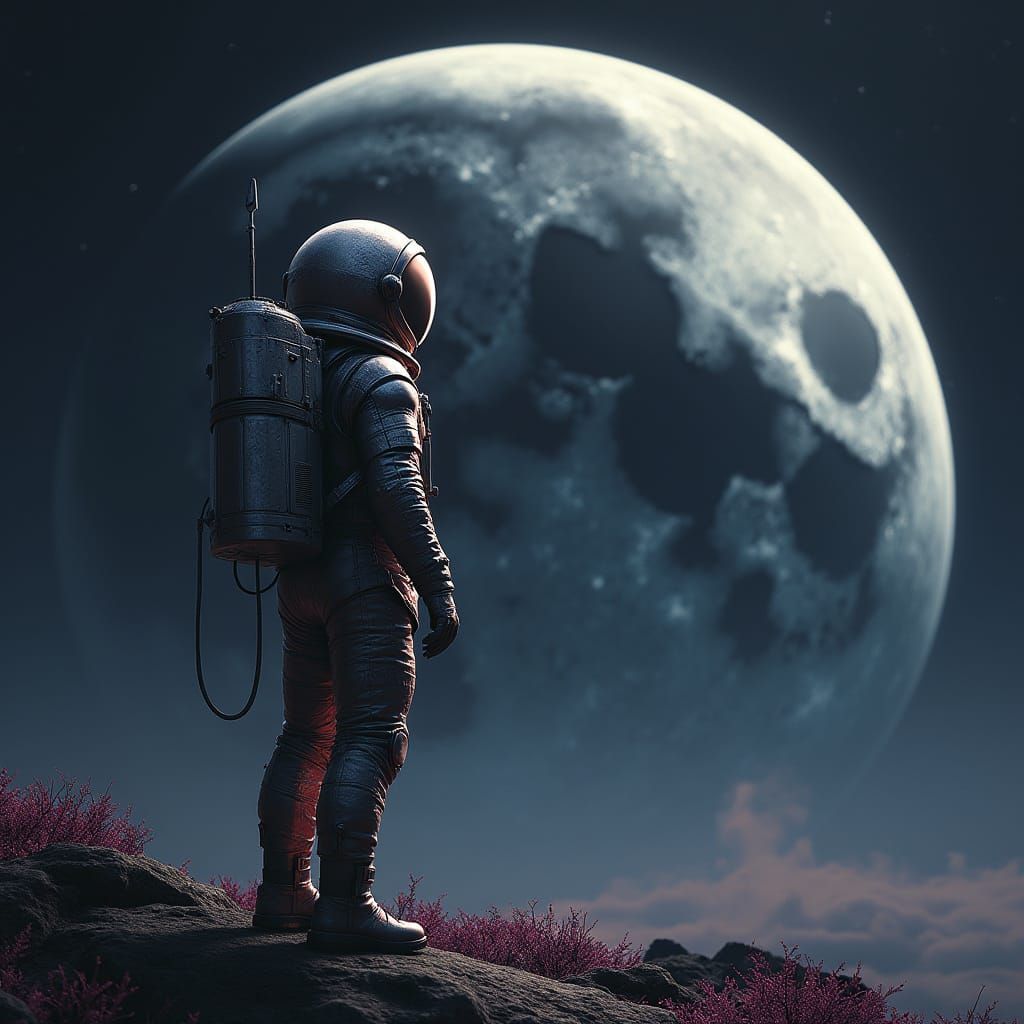 Astronaut on Dark Side of Moon: Matte Painting