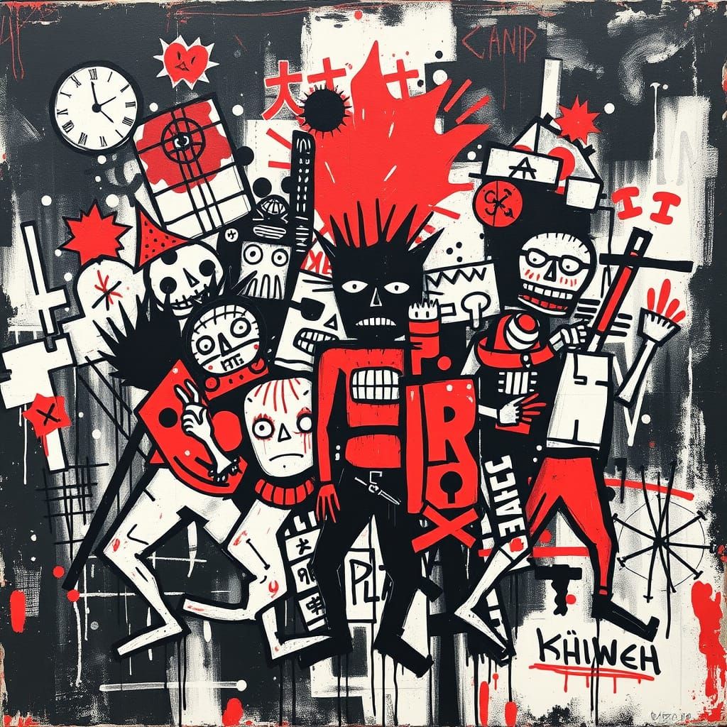 Energetic Figures in Graffiti Style Inspired by Basquiat