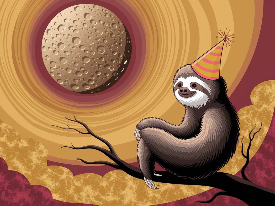 Sloth in Space with Kandinsky Style Moon