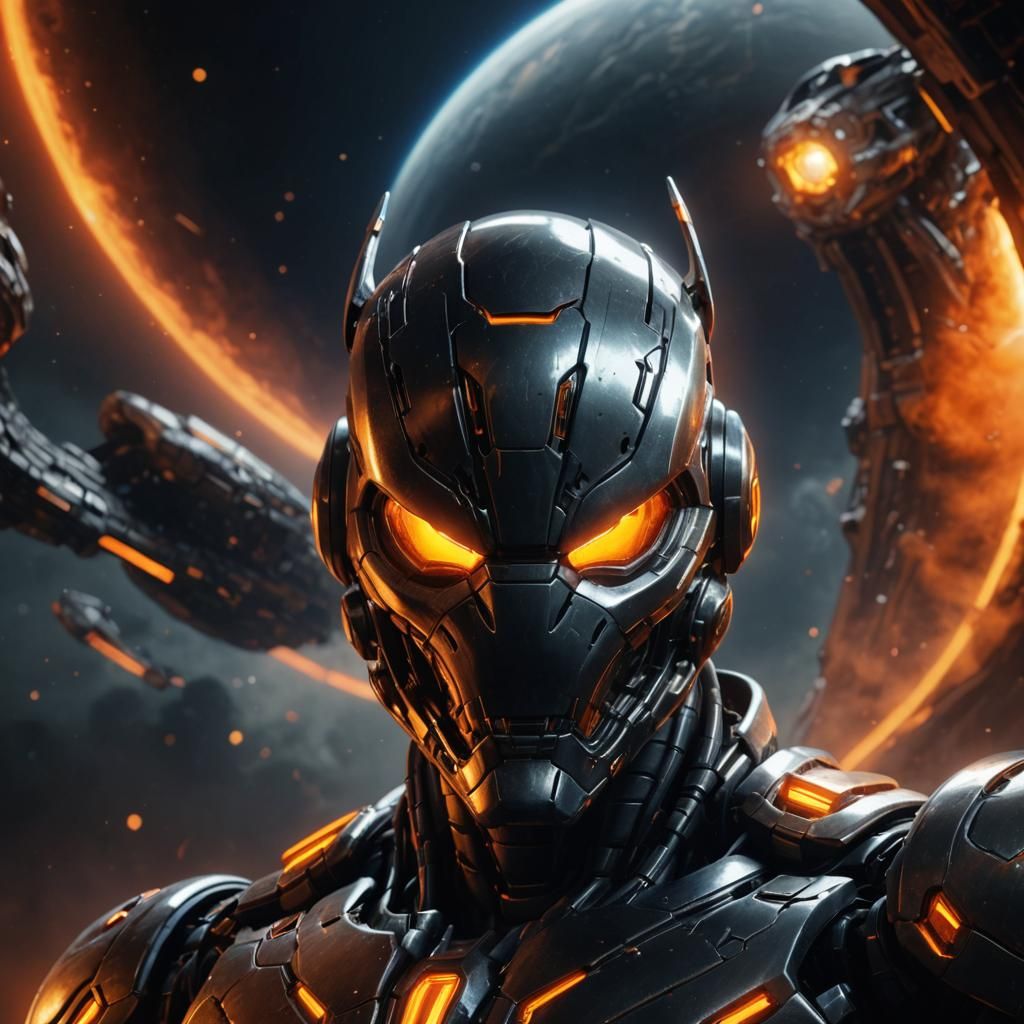 Cobra Spaceship Soaring Through Orange Nebula in 3D