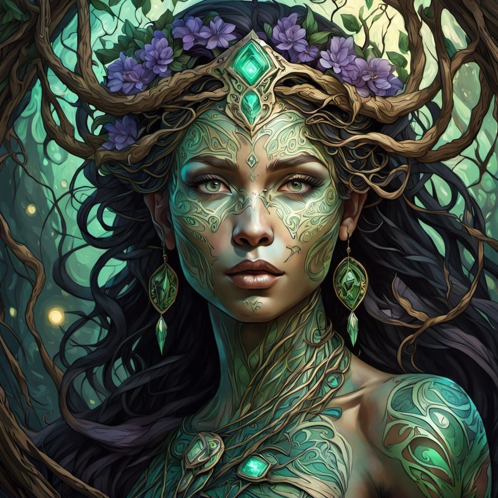 Dryad Emerges from Cosmic Vortex: Hyperrealistic Digital Art