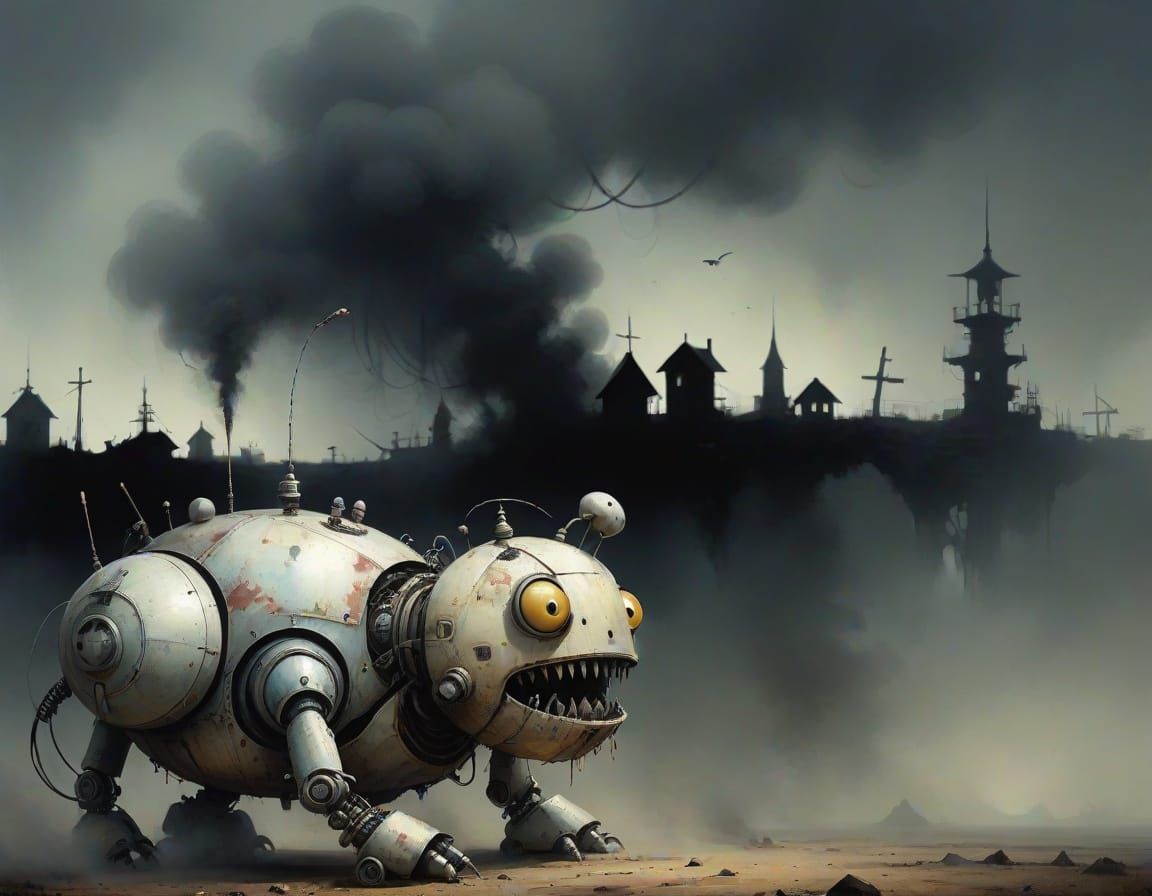 Unusual Short Fat Robot in Stephen Gammell Style