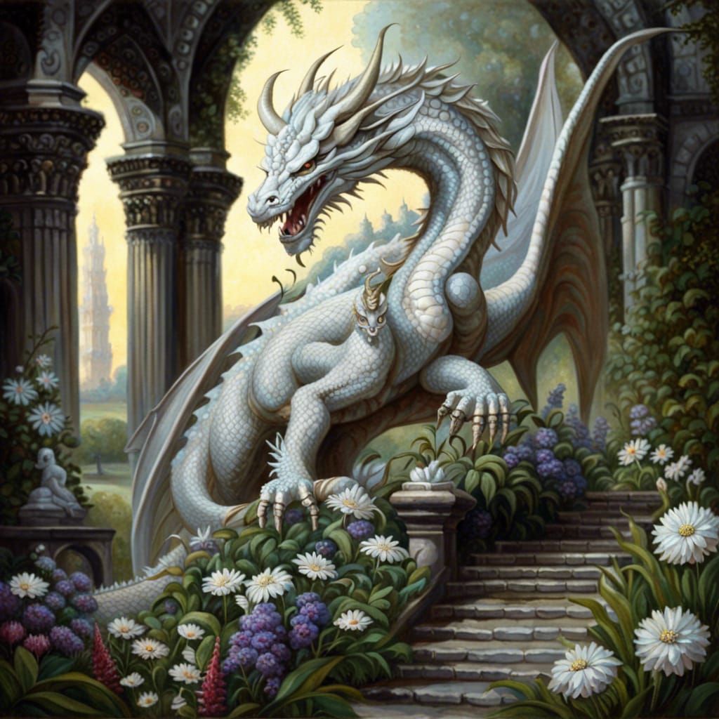 Majestic Dragon in Gothic Flower Meadow