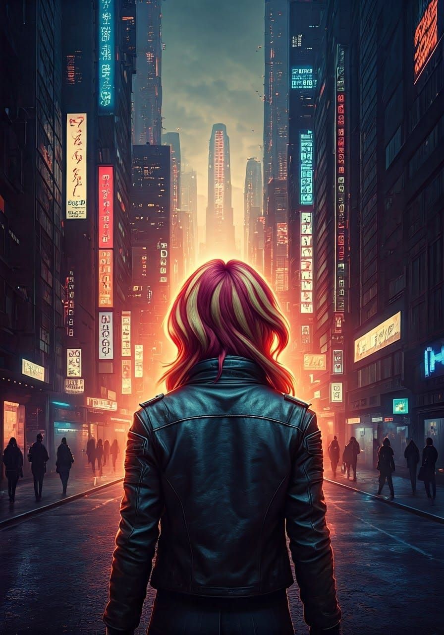 Cyberpunk Sunset Shimmer in Dystopian Tokyo