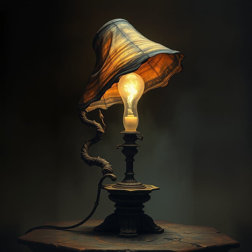Eerie Lamp with Distorted Shade in Dark Fantasy Art