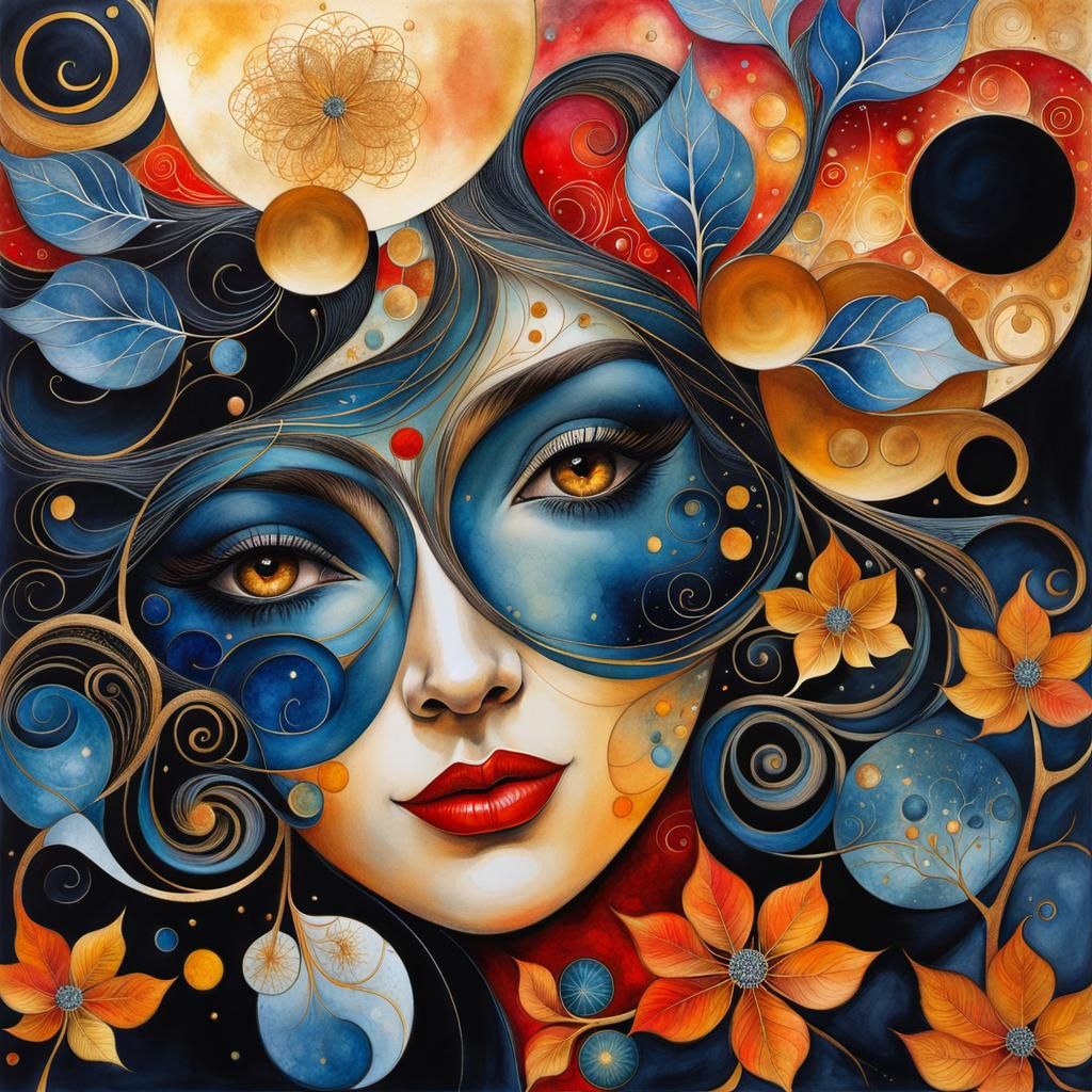 Surreal Double Exposure Portrait with Birds in Watercolor St...