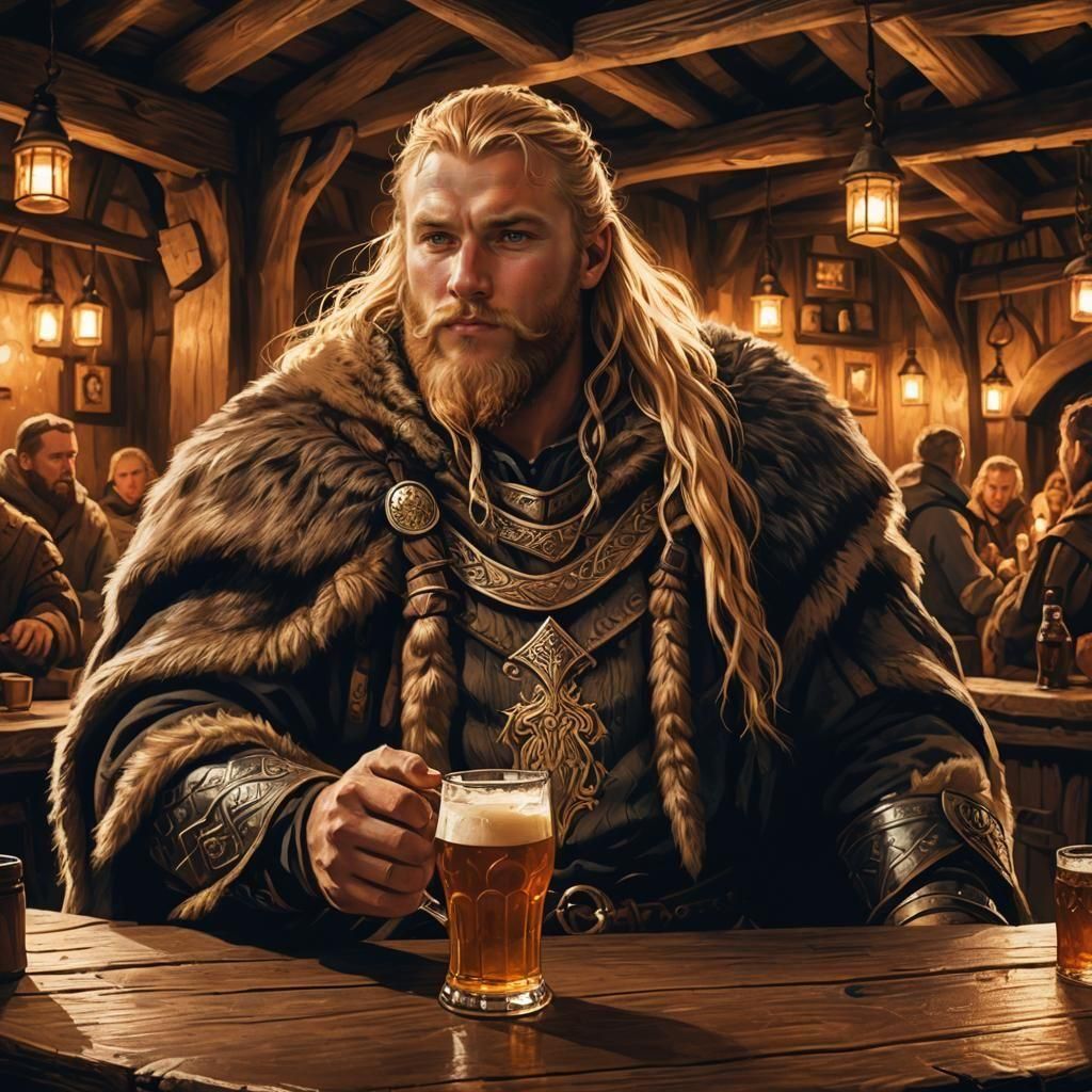 Viking Man Enjoying a Pint of Beer