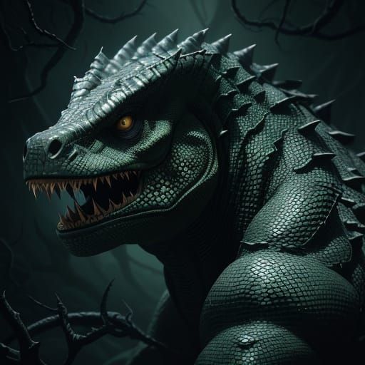 Menacing Reptilian Creature in Dark Fantasy Portrait