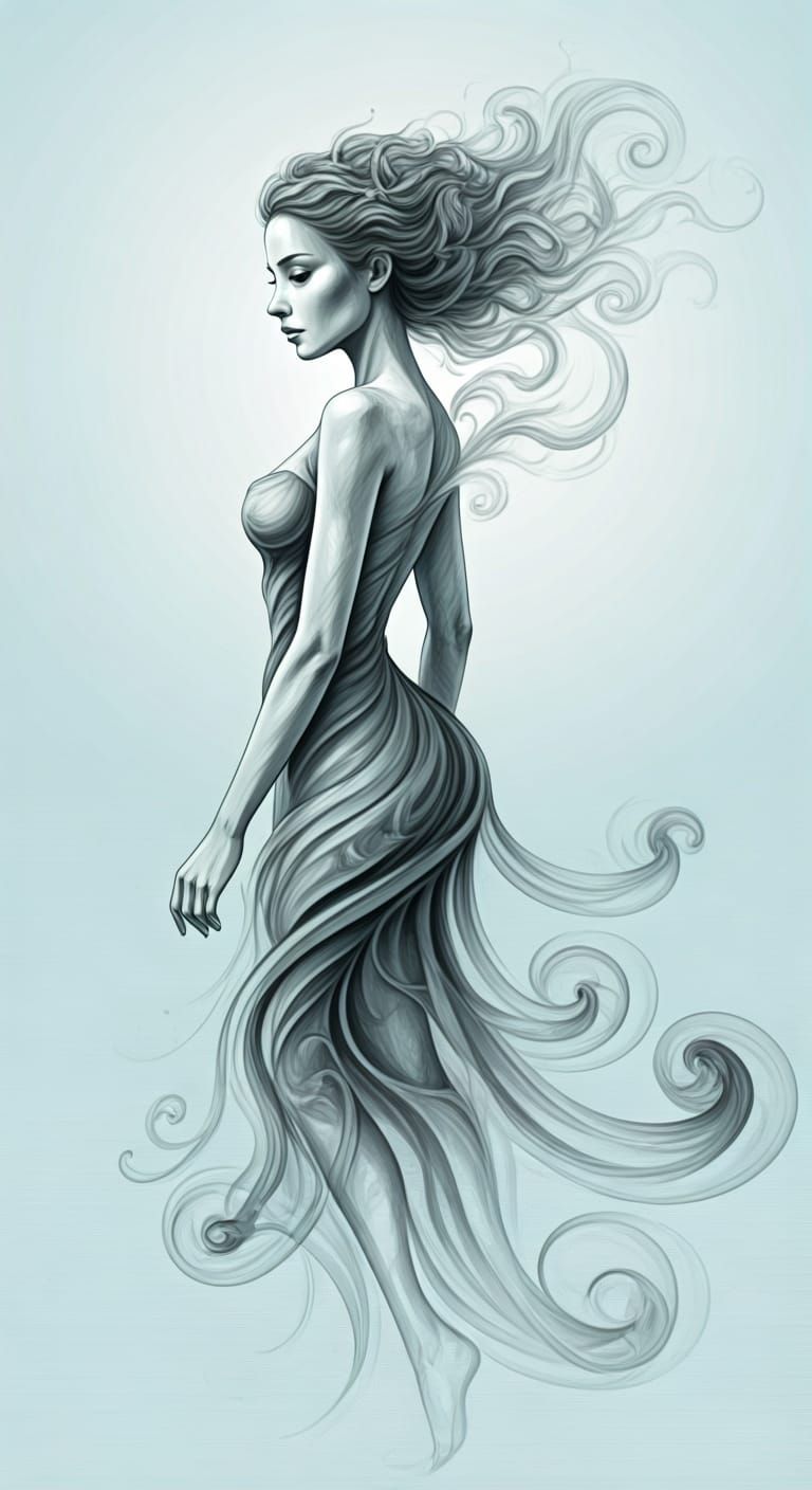 Ethereal Smoke Lady in Dreamy Pencil Style